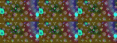 Yeşil ve kahverengi renkli çiçekler. Düz Çiçek Elementleri Tasarımı. Raster illüstrasyonundaki çiçek desenli çizim. Renkli Bahar Teması çizim şablonu.