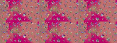 Çiçek ve yapraklı çiçek deseni. Küçük çiçekli şirin bir desen. Raster illüstrasyonu.