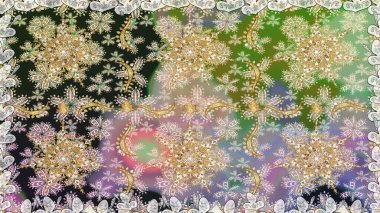 Süslü dekorasyon. Tarafsız renklerdeki altın desenler ve altın elementler. Lüks, kraliyet ve Viktorya dönemi konsepti. Raster klasik barok çiçeksiz altın desenli..