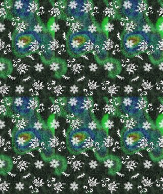 Tekrarlayan çiçek arkaplanı, zarif yeşil ve gri çiçek duvar kağıdı. Yeşil ve gri renkler üzerine çiçek desenli çizimler, el yapımı papatyalar, papatyalar.