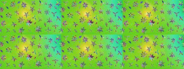 Yeşil ve sarı renkli çiçekler. Raster illüstrasyonundaki çiçek desenli çizim. Düz Çiçek Elementleri Tasarımı. Renkli Bahar Teması çizim şablonu.