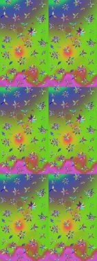 Paket kağıdı için en iyisi. Yeşil ve mor lale çiçekli Raster eskiz deseni. Doğal kozmetik ürünleri, parfüm, çiçekçi dükkanı için bahar ihalesi tasarımı. Karşılama ya da düğün geçmişi olarak kullanılabilir.