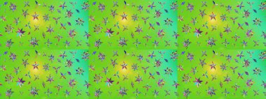 Raster deseni. Raster illüstrasyonu. Soyut çiçek çizim kalıbı arka planı. Küçük çiçekteki sevimli çiçek deseni. Yeşil ve sarı renklerde.
