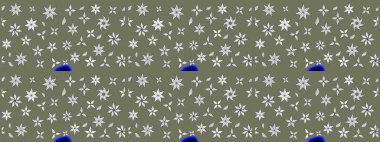 Sevimli çiçek raster deseni. Düz Çiçek Elementleri Tasarımı. Yeşil ve beyaz renkli çiçekler. Renkli Yaz Teması çizim şablonu.