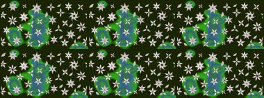 Raster. Gri ve yeşil renkli güzel çiçekli eskiz deseni, suluboya çiçek deseni, duvar kağıdı, kart veya kumaş için fayanslı..