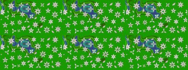 Yeşil ve nötr renklerde çiçekler. Kumaş desenli papatya çiçekleri ayrıntıları.