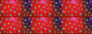 Kırmızı ve kahverengi renkte çiçekler. Hediye ambalaj kağıdı, tebrik kartları, posterler ve pankart tasarımı. Raster düz çiçek çizim deseni.