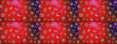 Kırmızı ve kahverengi renkte çiçekler. Hediye ambalaj kağıdı, tebrik kartları, posterler ve pankart tasarımı. Raster düz çiçek çizim deseni.