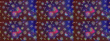 Tekstil için suluboya eskiz deseni. Şirin çiçekli, desenli, mor ve menekşeli renkli bir eskiz deseni. El çizimi çiçek çizimi deseni (fayans)).