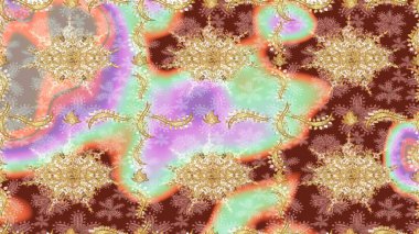 Tarafsız renklerde altın elementler. Duvar kâğıdı barok, İspanyol kumaşı. Skeç raster arka planı. Şık bir grafik desen. Çiçek deseni.