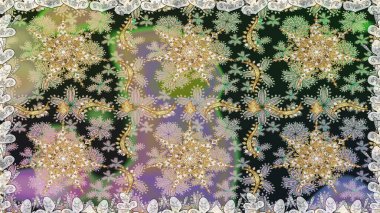 Çiçek süsü kumaş deseni, cam, çiçek desenli metal gri renkli ve altın elementli. Klasik raster altın pürüzsüz desen.