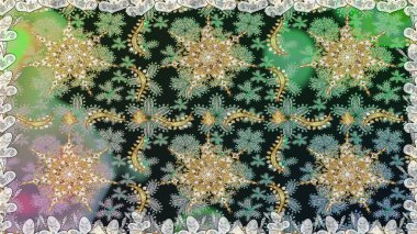 Doğu tarzında klasik tasarım öğesi. Duvar kâğıdı için altın süslü bir illüstrasyon. Çiçekli süslemeli, pürüzsüz bir desen. Gri renkli geleneksel Arapça dekor. Süslü dantel iz sürücü.