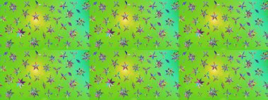 Raster deseni. Raster illüstrasyonu. Soyut çiçek çizim kalıbı arka planı. Küçük çiçekteki sevimli çiçek deseni. Yeşil ve sarı renklerde.