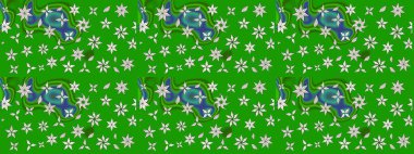 Yeşil ve nötr renklerde çiçekler. Kumaş desenli papatya çiçekleri ayrıntıları.