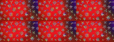 Düz Çiçek Elementleri Tasarımı. Renkli Bahar Teması eskiz kalıbı. Güzel çiçek deseni. Kırmızı ve kahverengi renkte çiçekler.