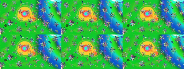 Raster illüstrasyonundaki çiçek desenli çizim. Yeşil ve mavi renkte çiçekler. Renkli Bahar Teması eskiz kalıbı. Düz Çiçek Elementleri Tasarımı.