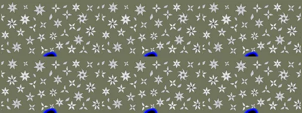 Sevimli çiçek raster deseni. Düz Çiçek Elementleri Tasarımı. Yeşil ve beyaz renkli çiçekler. Renkli Yaz Teması çizim şablonu.