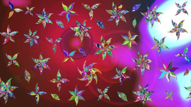 Suluboya resim taklit Raster çizimi. Klasik çiçekler. Yaz çiçekleri teması. El çizimi, soyut ve süslü elementler. Kırmızı ve mor renkler.