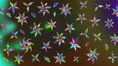 Raster illüstrasyonu. Taslak desenli, modaya uygun kumaş deseni. Renkli Bahar Teması eskiz kalıbı. Düz Çiçek Elementleri Tasarımı. Şirin çiçek elementleri..