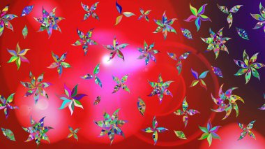 Renkli Yaz Temalı eskiz kalıbı. Sevimli çiçek raster deseni. Kırmızı ve pembe renkte çiçekler. Düz Çiçek Elementleri Tasarımı.