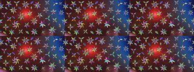 Parlak renkli çiçekleri ve kahverengi ve mor renkli yaprakları olan harika bir çiçek deseni. Moda baskıları için zarif bir şablon. Modern çiçek arkaplanı. Halk stili.