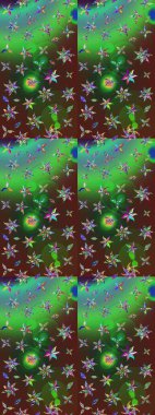 Küçük çiçekteki sevimli çiçek deseni. Raster deseni. Yumuşak, yeşil ve kahverengi renkte yaz çiçekleri. Raster illüstrasyonu.