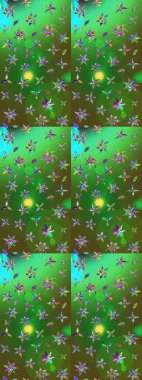 Renklerde güzel çiçekler ve yapraklar olan eskiz deseni, suluboya çiçek deseni, duvar kağıdı, kart veya kumaş için fayanslı. Raster illüstrasyonu.