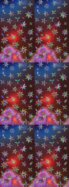 Çiçekli karalama şeklinde Raster çiçek deseni. Yumuşak, yaz çiçekleri kahverengi ve mavi renklerde. Raster illüstrasyonu.