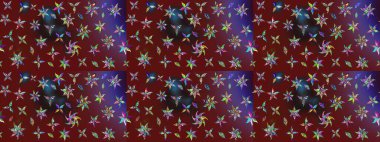 Çiçek desenli çizim. Raster illüstrasyonu. Asya tekstil tarzında. Kırmızı ve kahverengi renkte çiçekler. Raster illüstrasyonu.