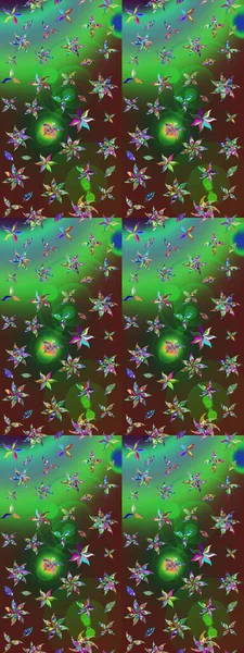 Küçük çiçekteki sevimli çiçek deseni. Raster deseni. Yumuşak, yeşil ve kahverengi renkte yaz çiçekleri. Raster illüstrasyonu.