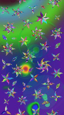 Çiçekli el çizimi çizimi deseni. Modern gelişim yeşil ve mavi raster arka plan duvar kâğıdı illüstrasyon klasik çizgili iz sürme desenli çiçekler, çiçekli süsler.