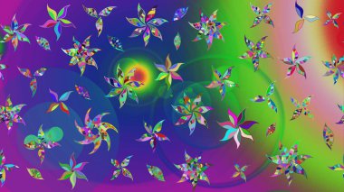 Çiçekler yeşil ve maviye. Eskiz arkaplan modeli. Suluboya, elle çizilmiş. Raster stoku.