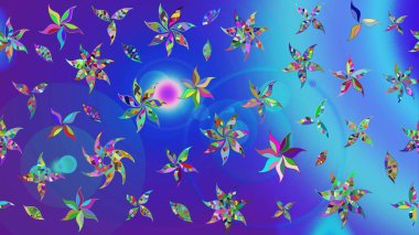 Elle boyanmış suluboya resim çizimleri, çiçekler ve bitkiler. Mavi ve mor renkte çiçekler.