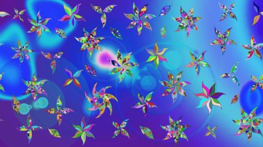 Suluboya çiçekli çiçek deseni. Raster illüstrasyonu. Mavi ve mor renkli Asya tekstili.