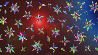 Eskiz klasiği. Raster Şirin kumaş deseni. Renkli Bahar Teması eskiz kalıbı. Düz Çiçek Elementleri Tasarımı.