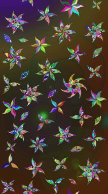 Kahverengi ve gri zarif küçük çiçekler ve kahverengi ve gri renkli komik böcekler, raster desen, illüstrasyon.