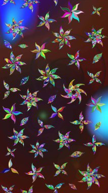 Çiçekli karalama şeklinde Raster çiçek deseni. Raster illüstrasyonu. Yumuşak, yaz çiçekleri kahverengi ve mor renklerde.