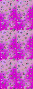 Raster düz çiçek çizim deseni. Hediye ambalaj kağıdı, tebrik kartları, posterler ve pankart tasarımı. Tarafsız ve morumsu renklerde çiçekler.