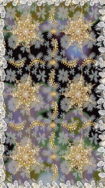 Gri renkli geleneksel Arapça dekor. Süslü dantel iz sürücü. Çiçekli süslemeli, pürüzsüz bir desen. Doğu tarzında klasik tasarım öğesi. Duvar kağıdı için altın süslü illüstrasyon.