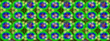 Çiçek desenli çizim. Asya tekstil tarzında. Raster illüstrasyonu. Raster illüstrasyonu. Yeşil ve mavi renkte çiçekler.