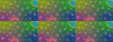 Düz Çiçek Elementleri Tasarımı. Güzel kumaş deseni. Raster illüstrasyonundaki çiçek desenli çizim. Renkli Bahar Teması çizim şablonu.