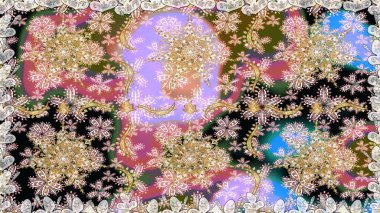 Raster illüstrasyonu. Tarafsız ve altın elementli bej renkler. Raster altın desen. Kusursuz altın desenli bukleler. Doğu tarzı arabesk.