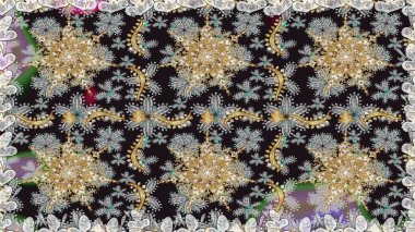 Gri ve nötr renklerde altın desenler ve altın elementler. Barok tarzında kusursuz bir doğulu süsü. Geleneksel klasik altın desen. Raster doğulu süsü.