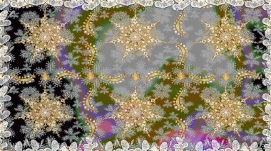 Raster Golden Mehndi kusursuz desen. Gri ve nötr renklerde desen. Kına dövmeli süs çiçekleri, altın çıkartmalar, mehndi ve yoga tasarımı, kartlar ve parmak izleri..