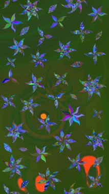 Raster güzel bir çiçek deseni çizmiş. Bahar mevsimi. Tatil havası. Nazik romantik baskı. Yeşil ve mavi renkte çiçekler.