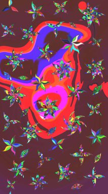 Raster illüstrasyonu. Organik motif arka planı. Ultraviyole kumaş deseni. Çizim deseni.