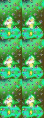 Raster Çiçek İllüstrasyonu güzel tekstil. Yeşil ve mavi renkli etnik çiçeklerle zarif bir eskiz deseni.