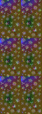 Raster Floral Illustration, Asyalı tekstil. Yeşil ve kahverengi renkli etnik çiçeklerle zarif eskiz deseni.