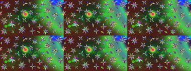 Çiçek desenli eskiz. Yeşil ve kahverengi renkli çiçekler. Tişört baskısı için çiçek boyama rasteriName.