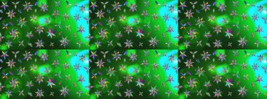 Yeşil ve mavi renklerde. Raster illüstrasyonu. Küçük çiçekteki sevimli çiçek deseni. Raster deseni. Soyut çiçek çizim kalıbı arkaplanı.